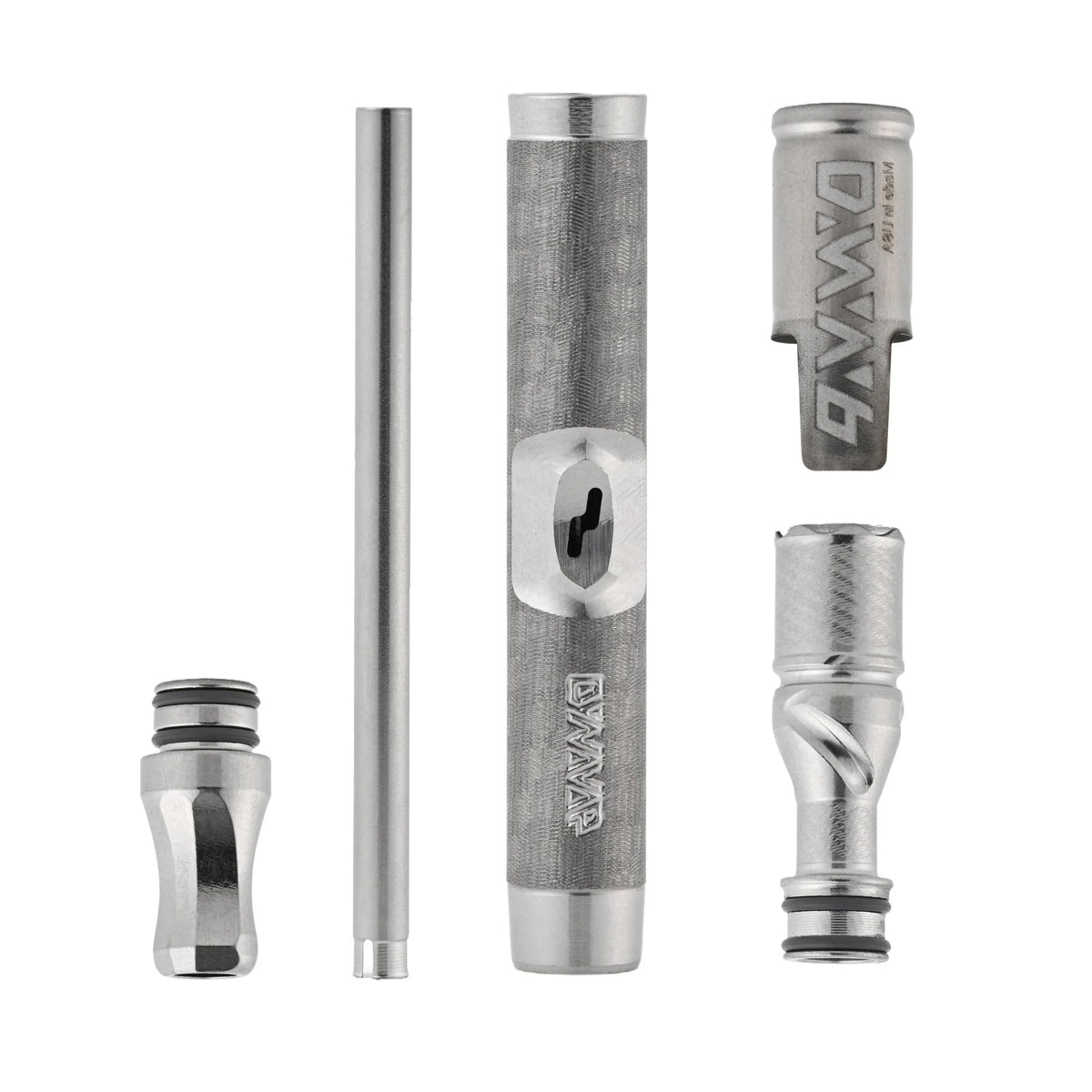 DynaVap M7 XL démonté avec embout buccal, corps métallique, condenseur et capuchon – Holy Mary