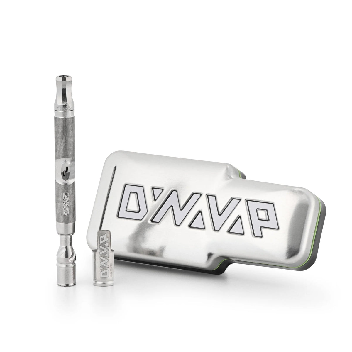 Vaporisateur DynaVap M7 XL en acier inoxydable présenté avec son capuchon et son étui métallique – Holy Mary