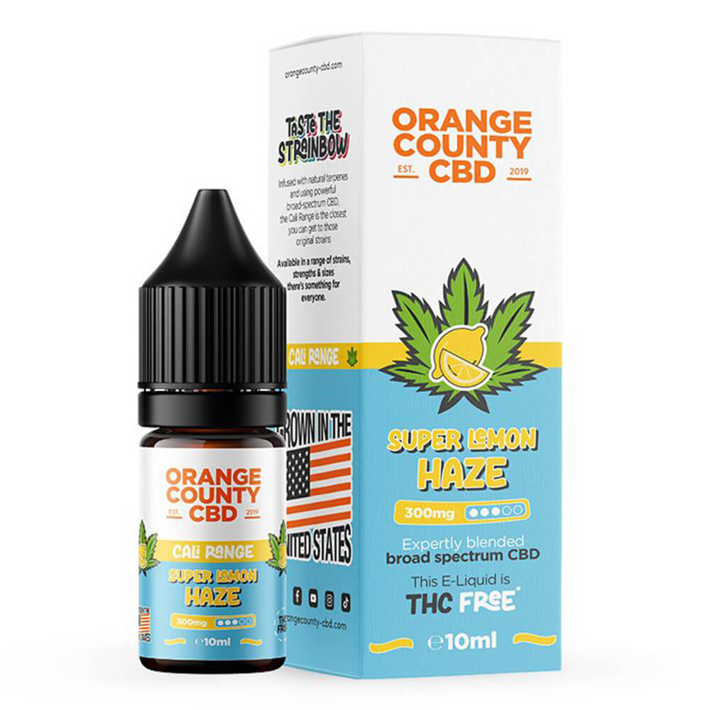 E-liquide CBD Super Lemon Haze 300 mg Orange County CBD Cali Range – Flacon 10 ml saveur citronnée avec boîte – Holy Mary