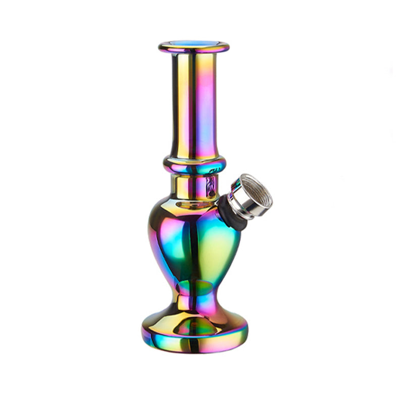 Mini Bang Rainbow 12,5 cm en verre irisé multicolore, corps arrondi, douille métallique et base ronde – Holy Mary