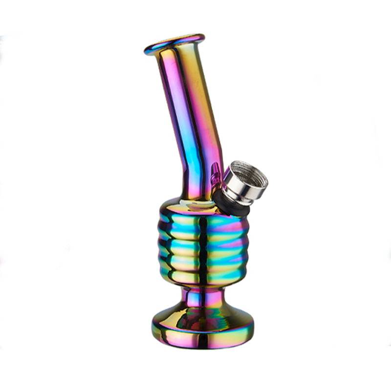 Mini bang en verre Rainbow multicolore avec col incliné, corps strié, finition irisée et douille métallique – Holy Mary