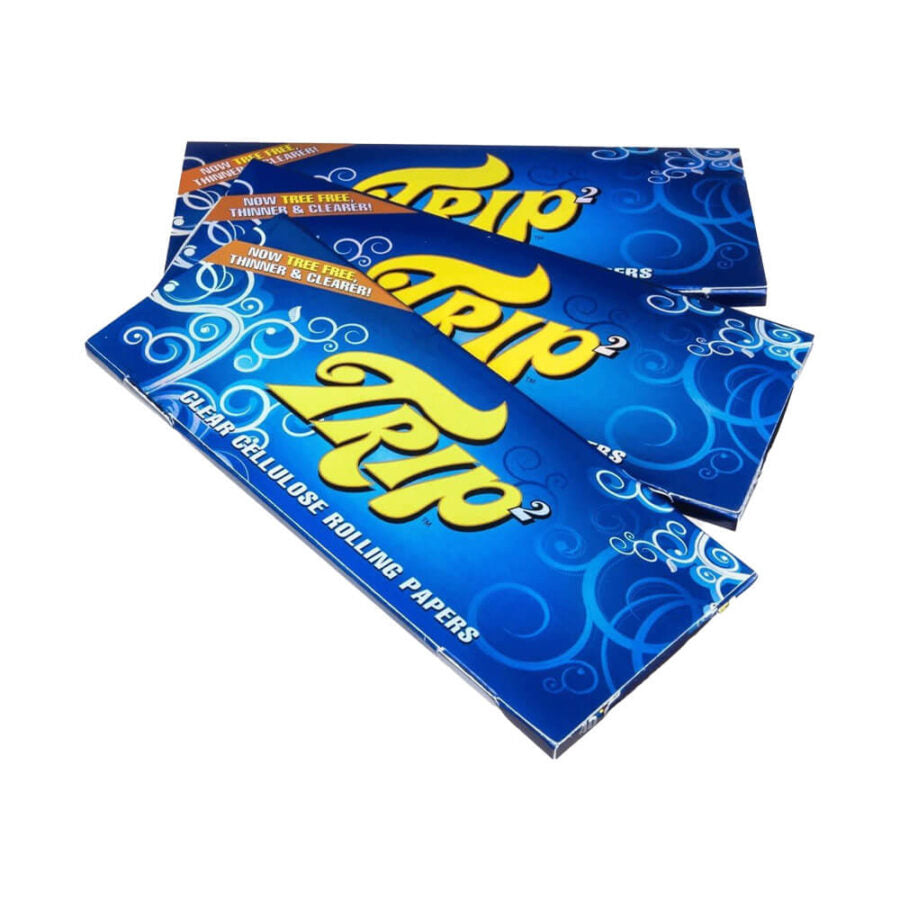 Plusieurs carnets de feuilles à rouler TRIP² transparentes en cellulose, format King Size Slim – Holy Mary