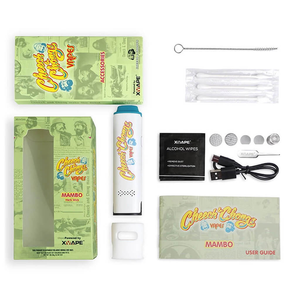 Vaporisateur portable XVAPE Mambo Cheech & Chong pour herbes sèches avec accessoires, câble USB, filtres et boîte – Holy Mary