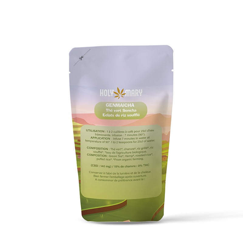 Le thé vert CBD Genmaïcha d'Holy Mary est un surprenant mélange de thé vert et de riz soufflé. Cette boisson traditionnelle japonaise saura vous étonner de par ses arômes de riz torréfié. A découvrir absolument!