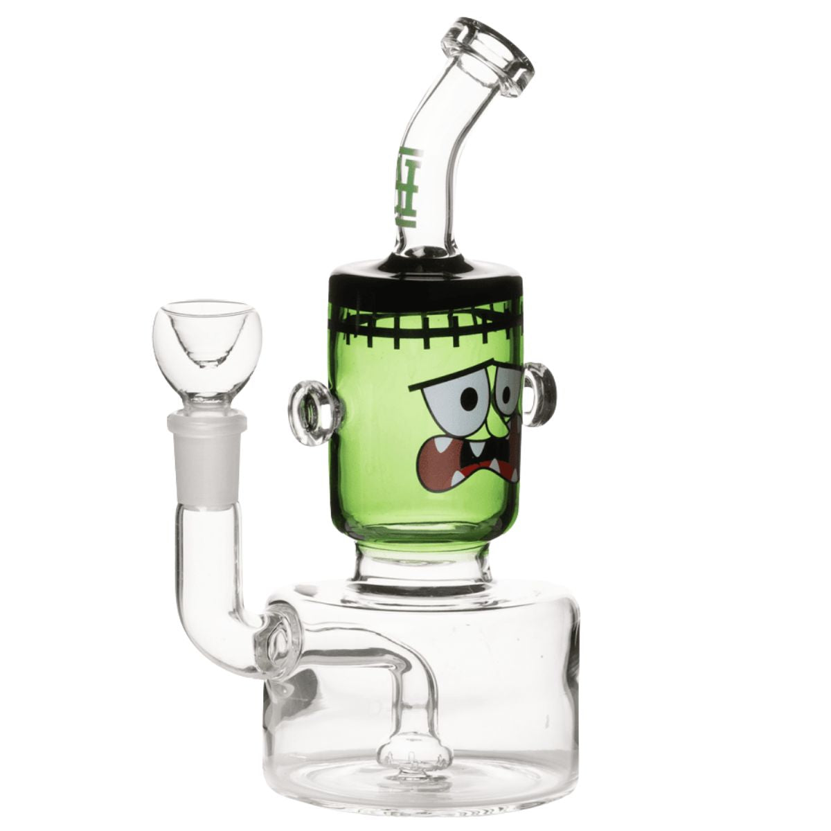 Bang Hemper Dankenstein en verre transparent avec percolateur vert Frankenstein et embout buccal incurvé – Holy Mary