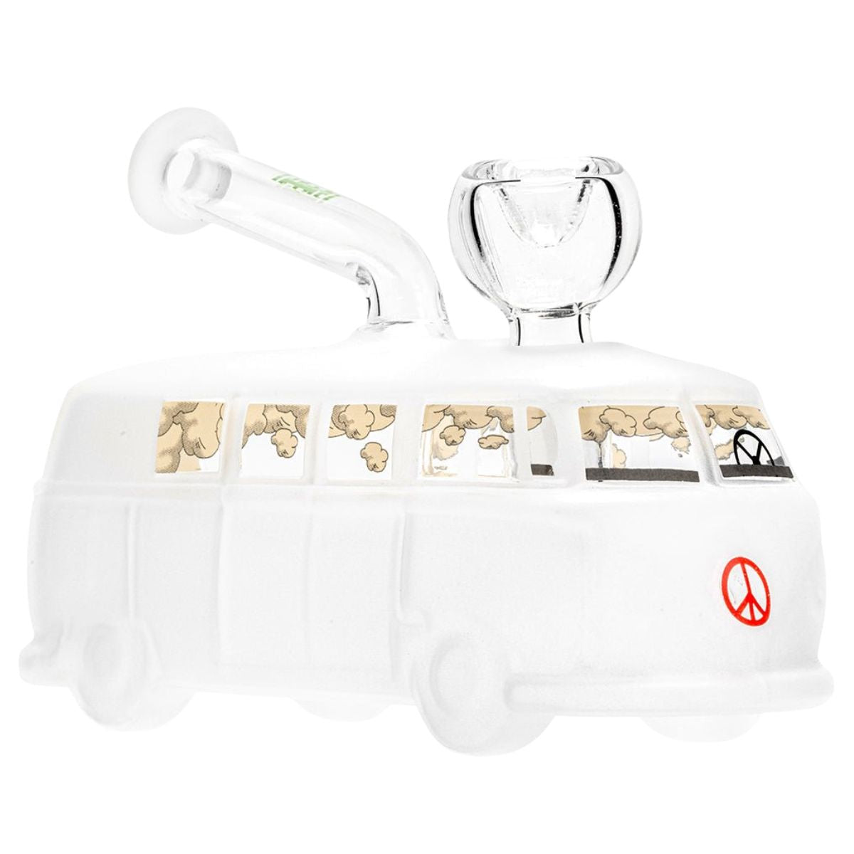 Bang Hemper Groovy Van en verre blanc dépoli, forme de van hippie avec symbole peace and love et douille transparente – Holy Mary