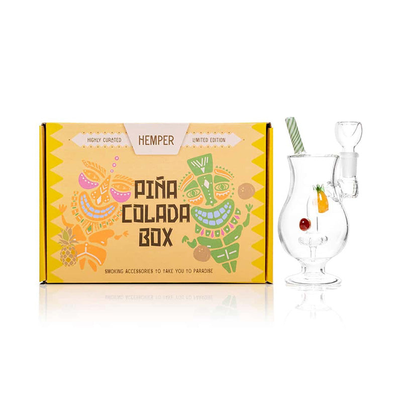 Bang HEMPER Piña Colada présenté avec sa boîte illustrée Piña Colada Box
