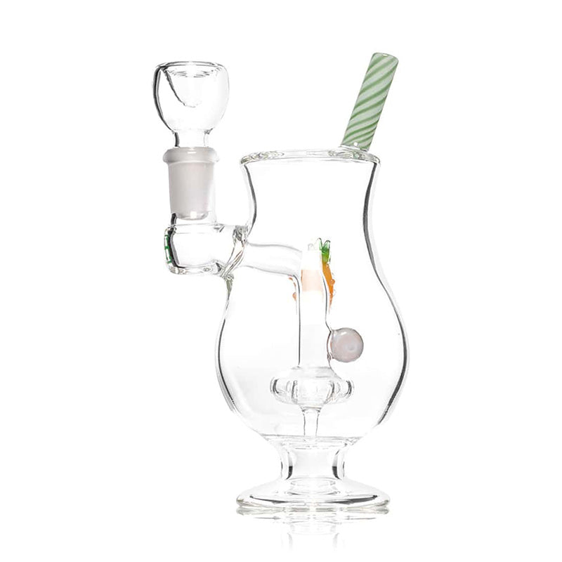 Vue de profil du bang HEMPER Piña Colada montrant sa douille, sa paille rayée et son percolateur Showerhead

