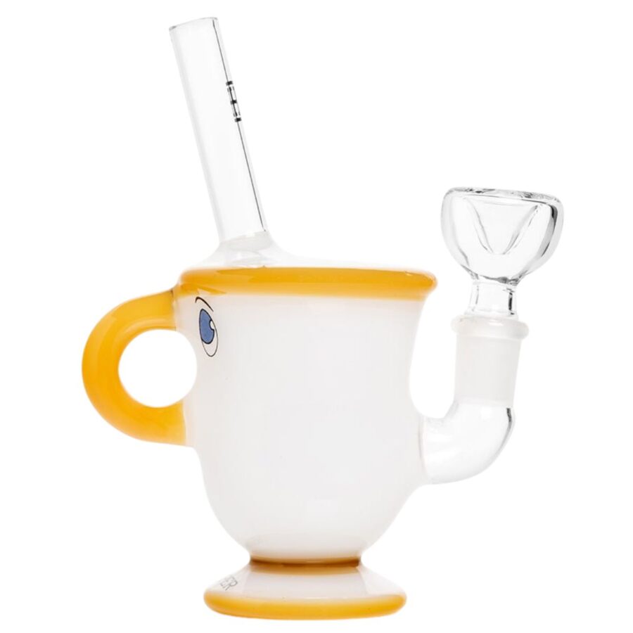 Bang HEMPER en forme de tasse de thé blanche et jaune avec anse et douille en verre – Holy Mary