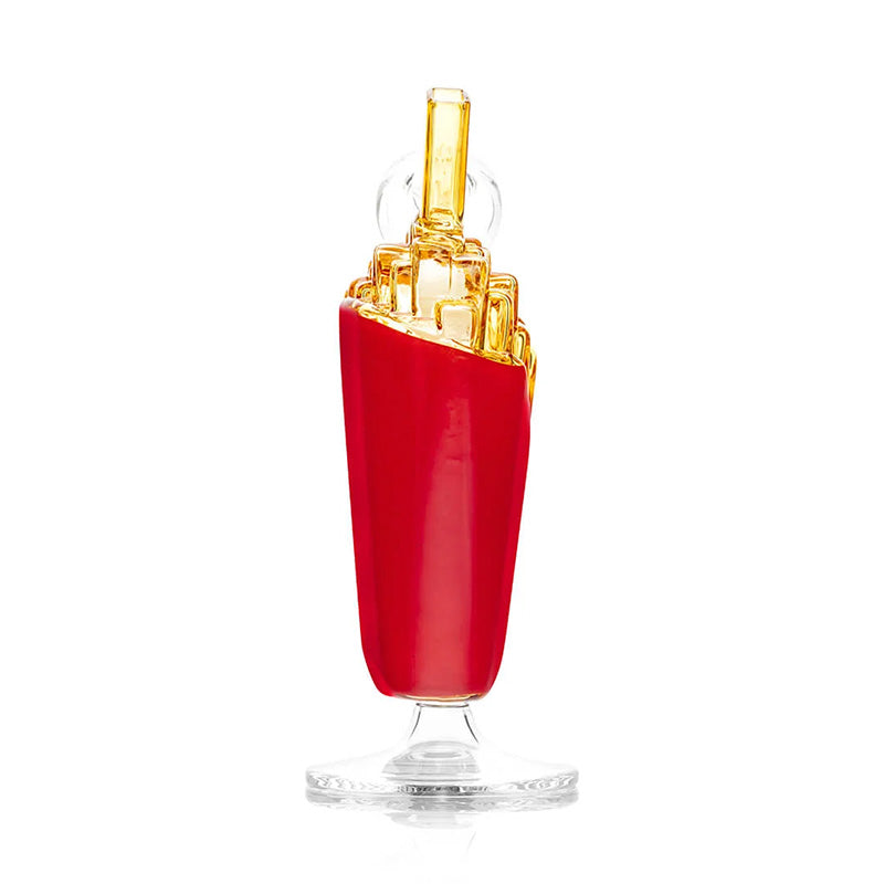 Profil du bang HEMPER Weedonald’s French Fry montrant l’embout en forme de frite et le socle transparent
