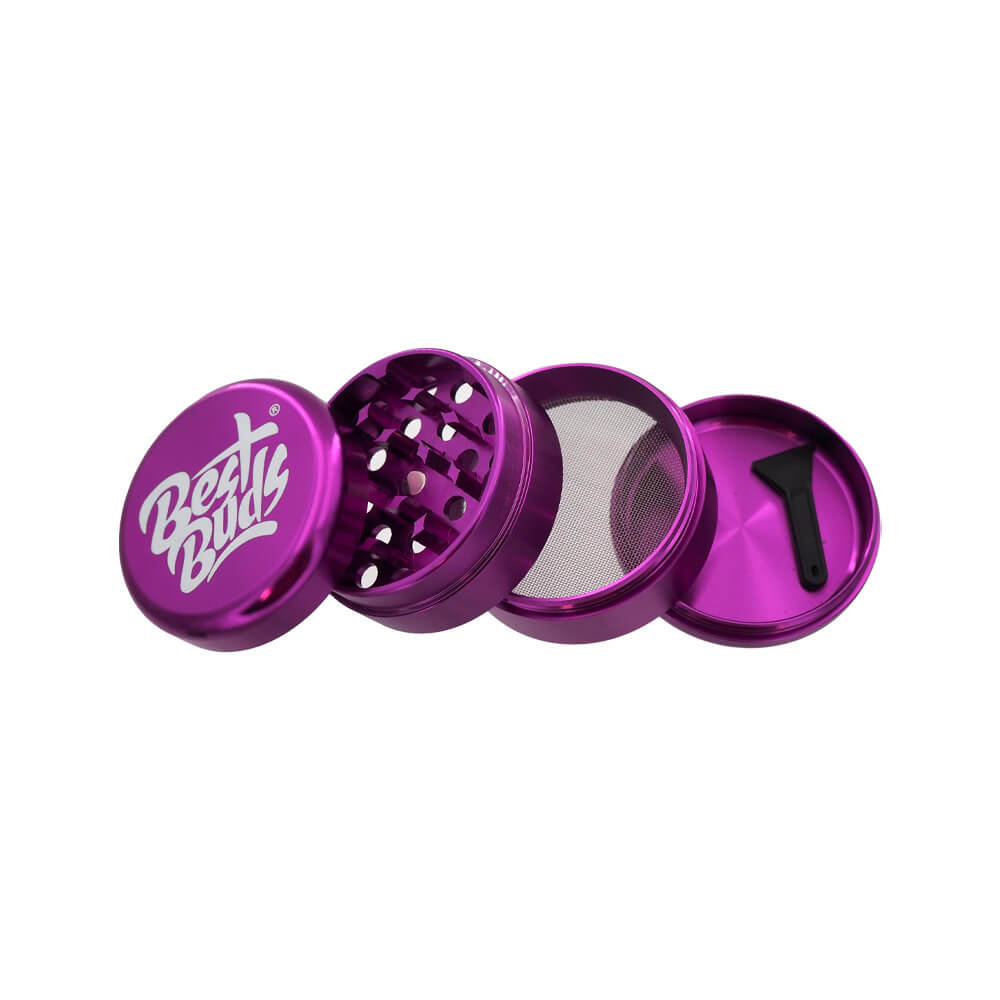 Grinder Best Buds 50 mm violet en aluminium ultra léger, 4 parties avec compartiment récupérateur – Holy Mary