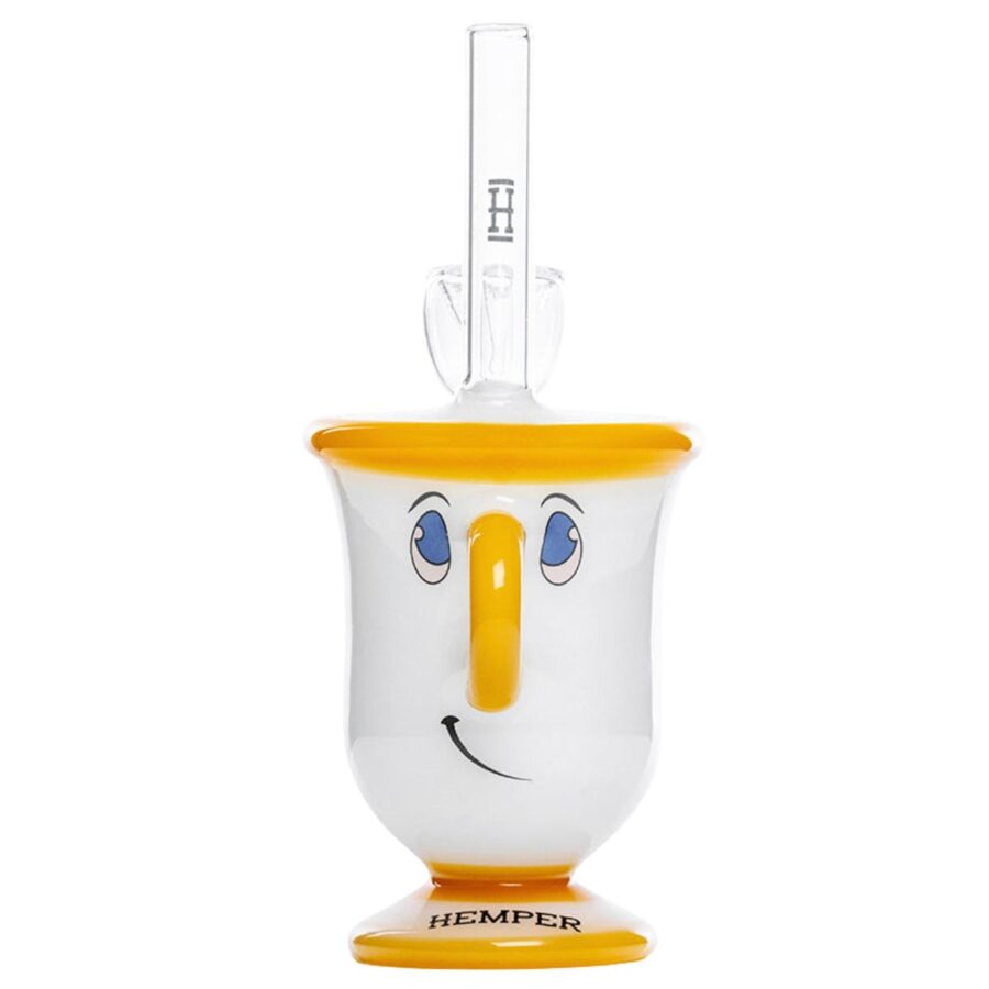 Bong HEMPER Tea Cup en verre blanc et jaune en forme de tasse de thé avec visage souriant – Holy Mary