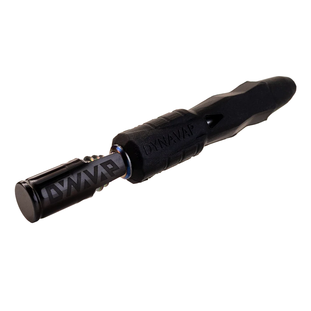 Vue de profil du vaporisateur DynaVap B2 Stealth noir avec embout ergonomique et capuchon métallique – Holy Mary