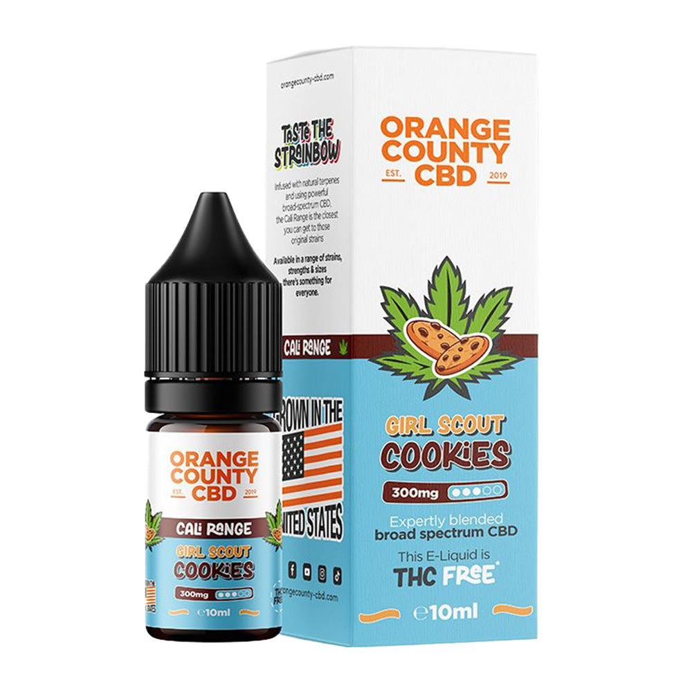 E-liquide CBD Girl Scout Cookies 300 mg Orange County CBD Cali Range – Flacon 10 ml avec boîte, broad spectrum sans THC – Holy Mary
