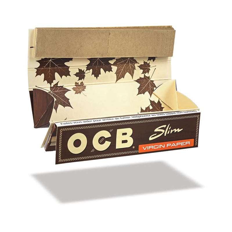 OCB Slim Roll Kit Virgin ouvert, montrant les cartons perforés et la mention de fabrication française
