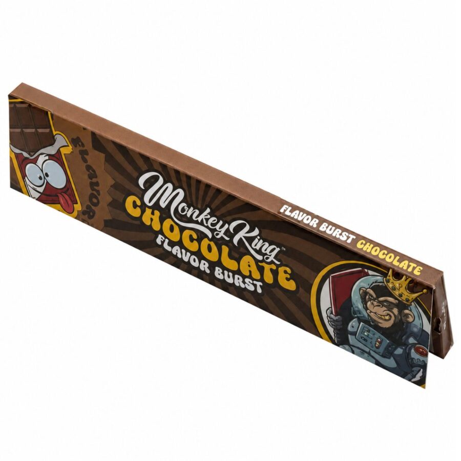 Feuilles à rouler Monkey King Chocolate Flavor Burst au goût chocolat, format King Size, paquet marron illustré – Holy Mary