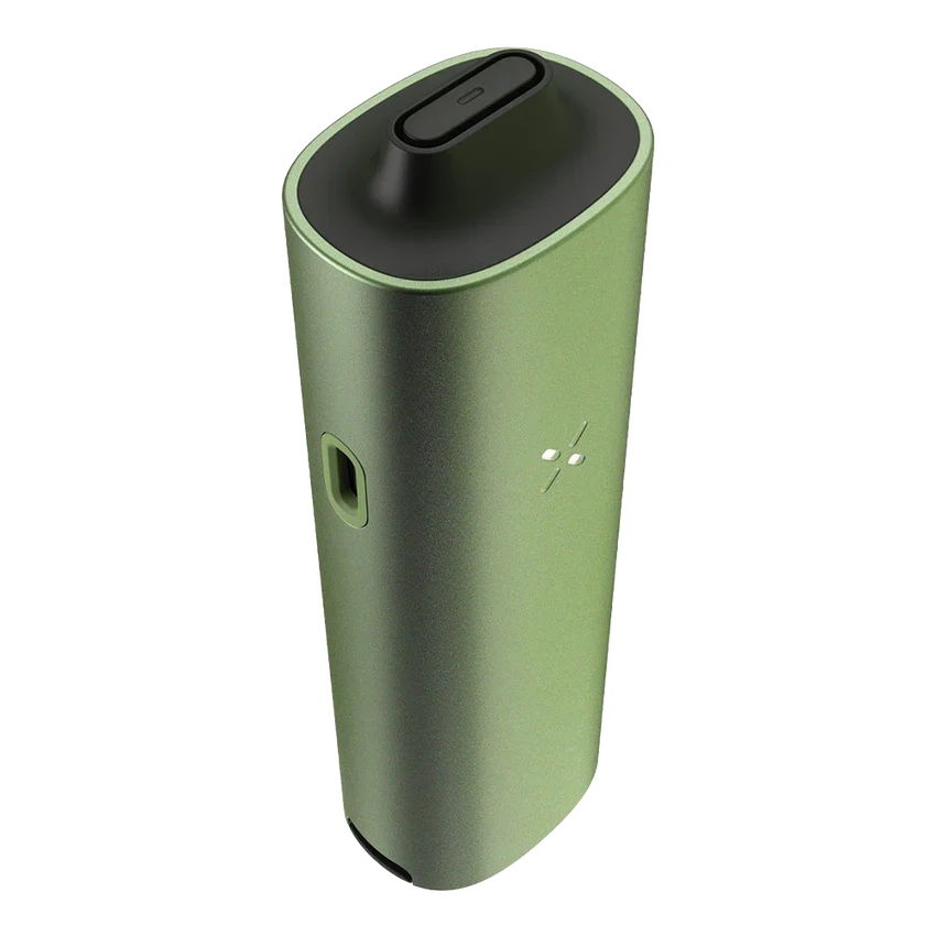 Vaporisateur PAX Four Greenstone vert – Vue de trois quarts avec embout buccal noir et bouton latéral – Holy Mary