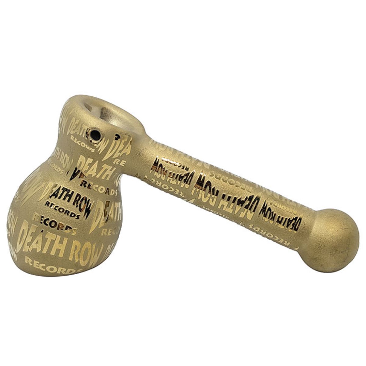Pipe à herbe métallique Death Row Records Gold en forme de marteau, finition dorée avec motifs gravés – Holy Mary