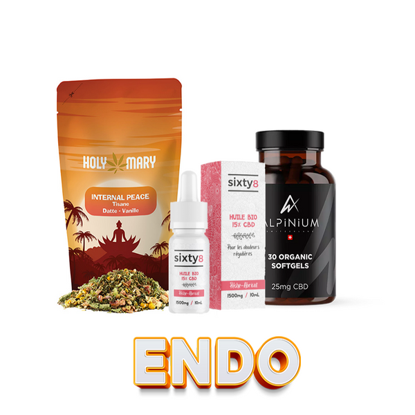 Le pack Endo est dédiée aux personnes souffrant de règles douloureuses ou d'endométriose. Notre huile Endo à spécialement été conçue pour aider à soulager et apaiser les douleurs provoquées par cette maladie. 